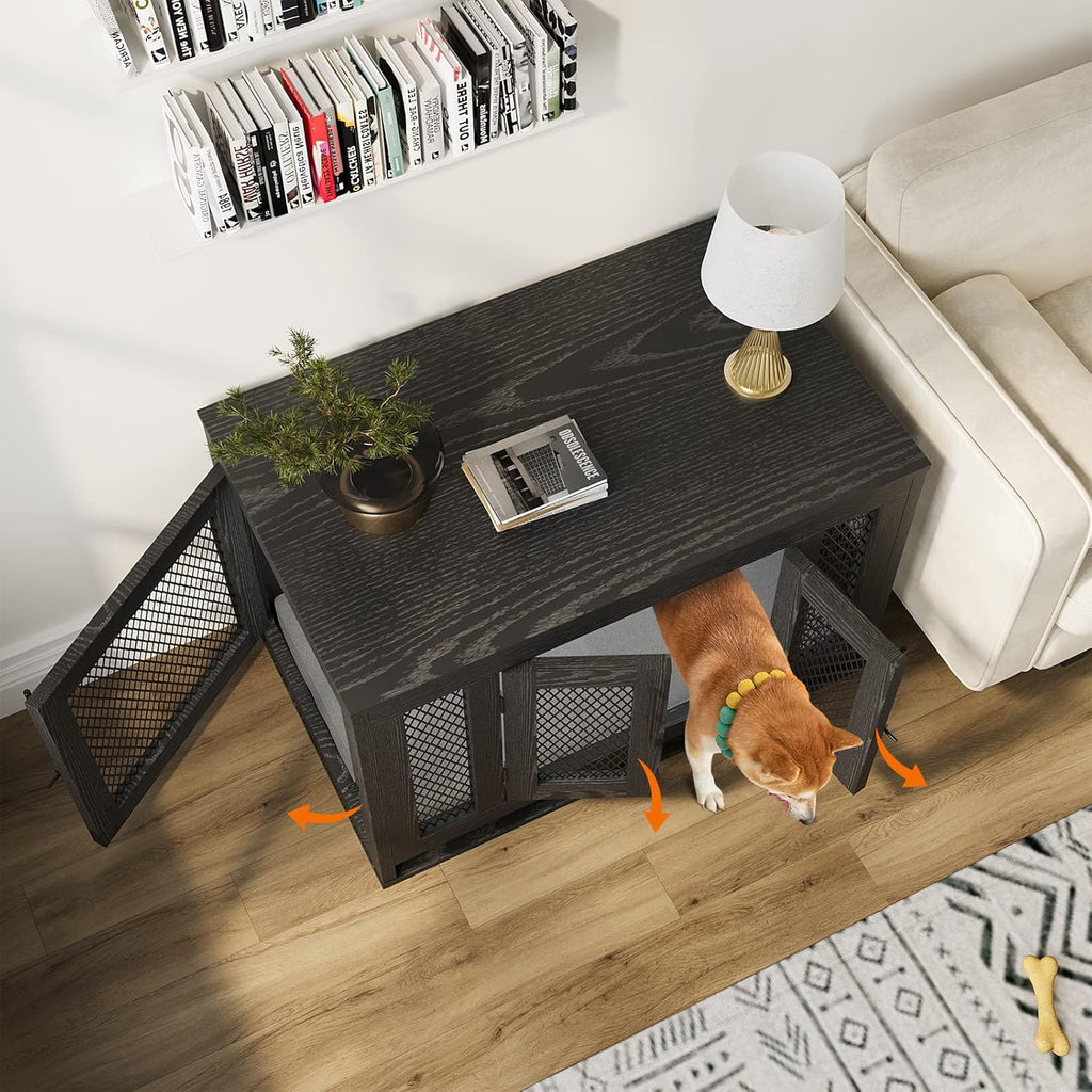 Wooden Dog Crate with Tray and Cushion S78953