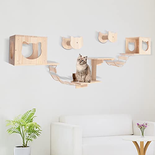 Wall-Mounted Cat Climber Set with Cat Wall Shelves, Scratching Posts, Condo House, Ladder, Perches M81164
