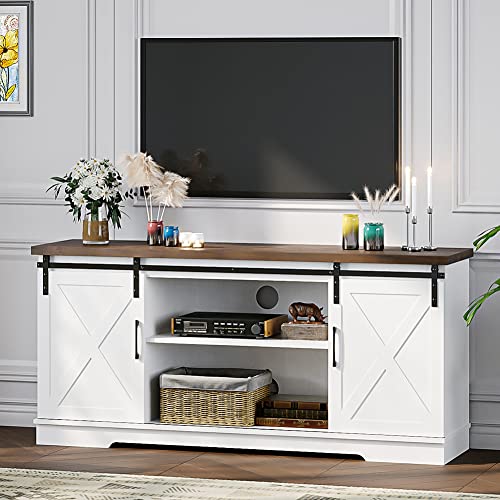 White Tall TV Stand with Storage and Shelves I510349