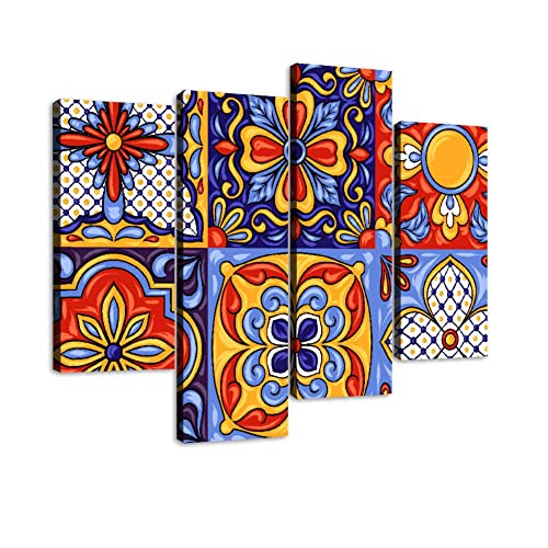 Talavera Handcrafted Ceramic Tile Canvas Wall Art Framed 4 Panel Q78966