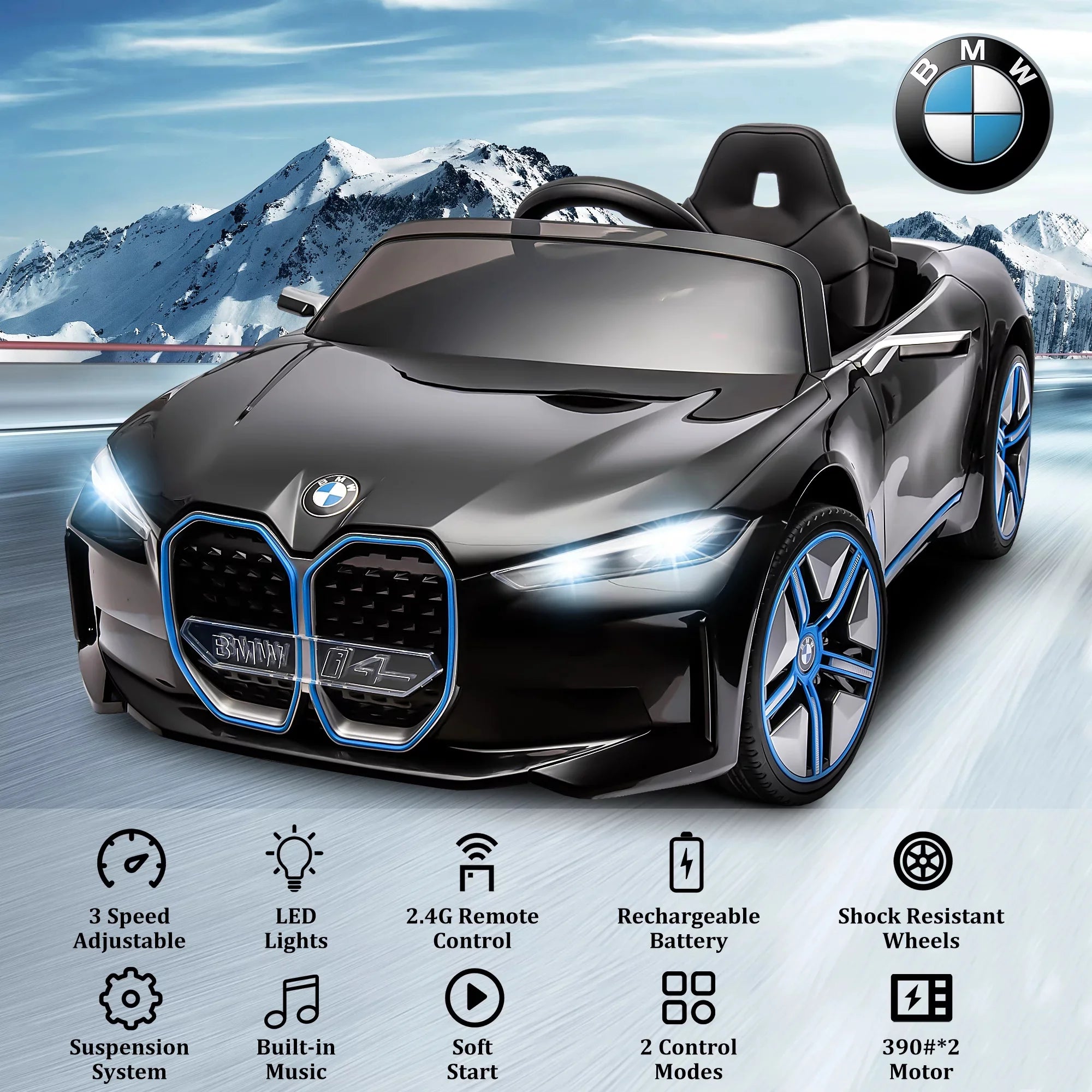 12V Battery Powered Electric Ride-On Car with Remote Control (Black) D661706