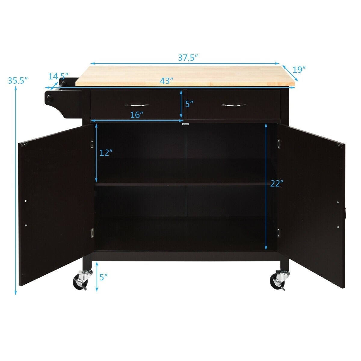 White Rolling Kitchen Cart with Wooden Top Z6138