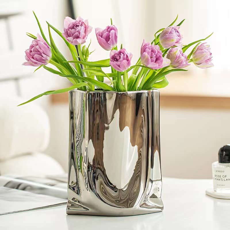 Sliver Ceramic Vase 7.9 Inch Tall Flower Vase P709291