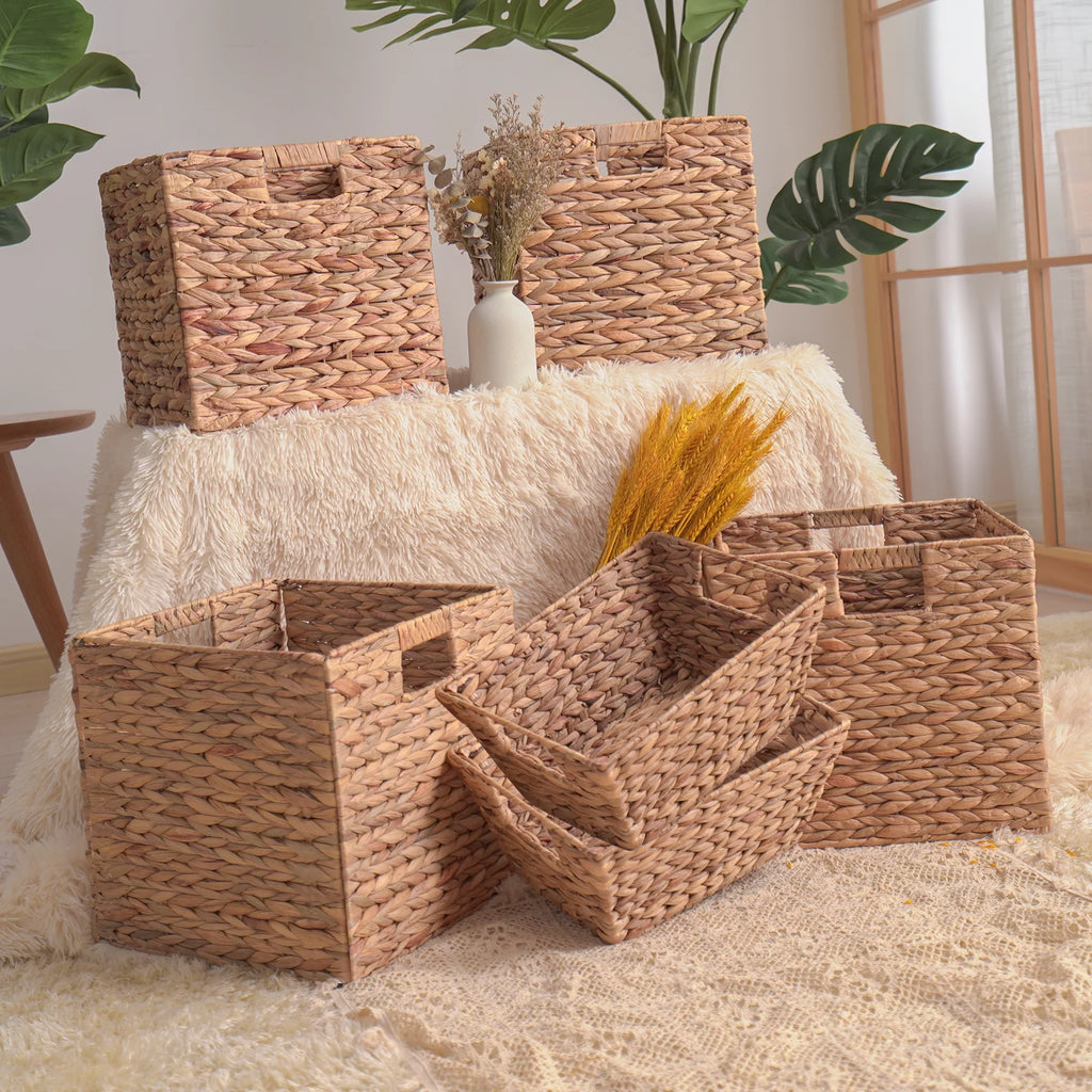 12x12x12 4 Pack Water Hyacinth Wicker Cube Storage Baskets R17852
