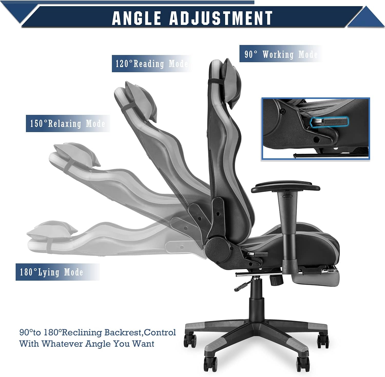 Black/Gray Swivel Desk Gaming Chair with Footrest D448