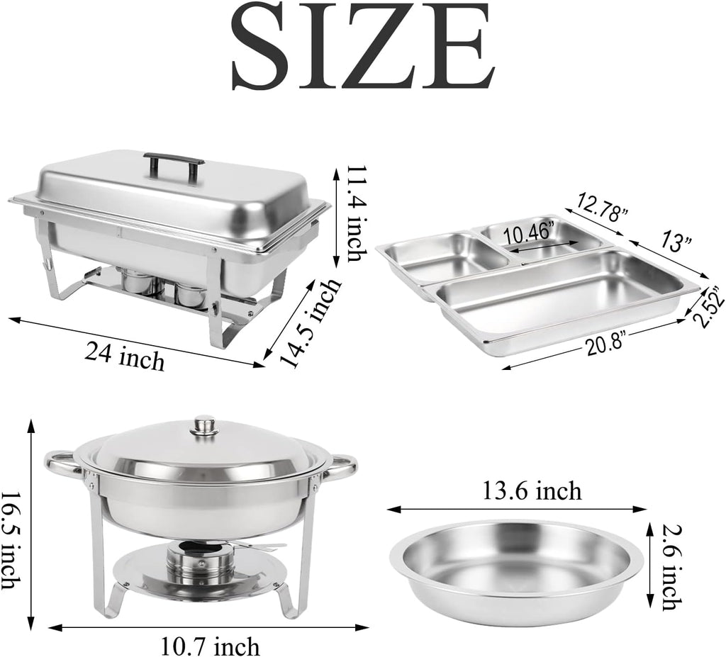 5 Pk Stainless Steel Chafing Dish Set with Full & Half Size Food Pan L467190
