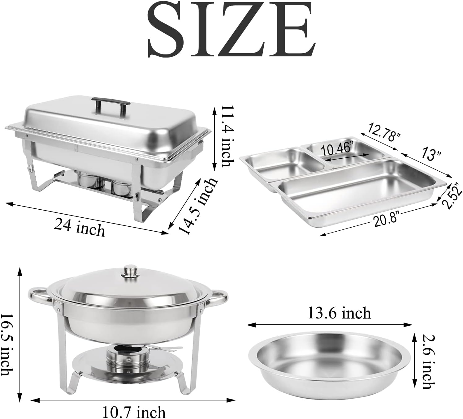 5 Pk Stainless Steel Chafing Dish Set with Full & Half Size Food Pan L467190