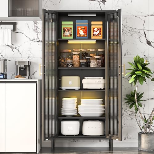 Black Tall Glass Display Cabinet with 4 Adjustable Shelves D1144