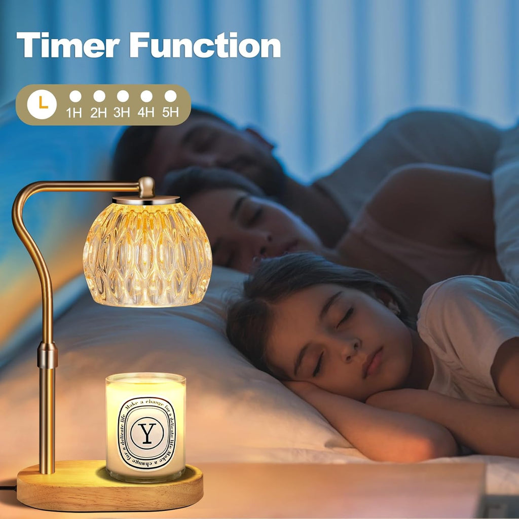Candle Warmer Lamp with Timer & Dimmer, Height Adjustable, 2 Bulbs, Glass Shade T59134