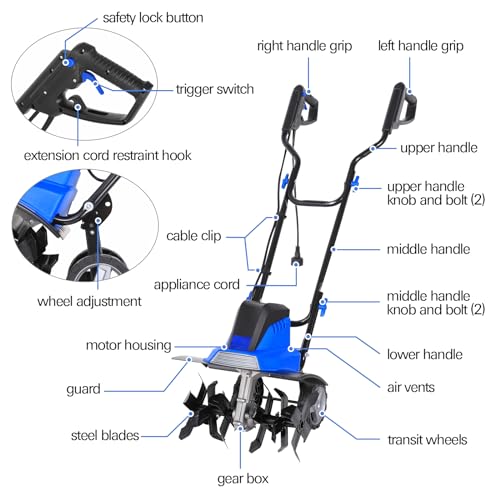 16 inch 13.5 Amp Corded Electric Tiller Cultivator with Foldable Handle R7770