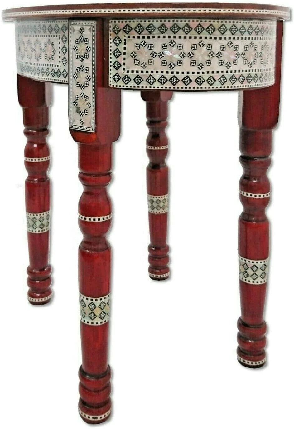 Moroccan Handmade Mother of Pearl Inlaid Coffee Side End Oval Brown Table H762047