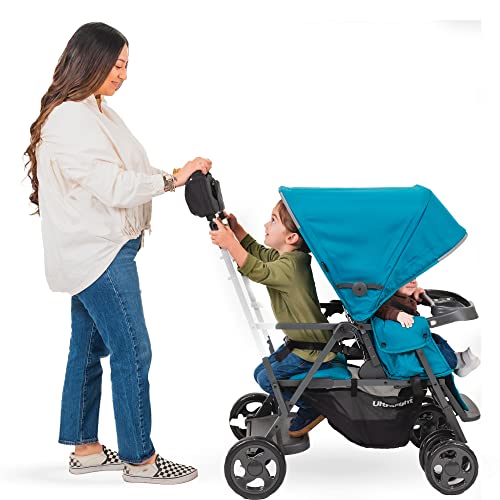 Black Double Stroller with Rear Bench and Standing Platform O5131
