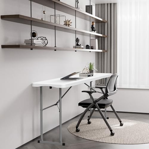 White 6 FT Narrow Folding Table with HDPE Material and Metal Frame N41154