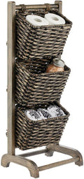 3 Tier Vertical Wood Storage Basket Stand with 3 Basket Bins - White/Natural/Tan Y123