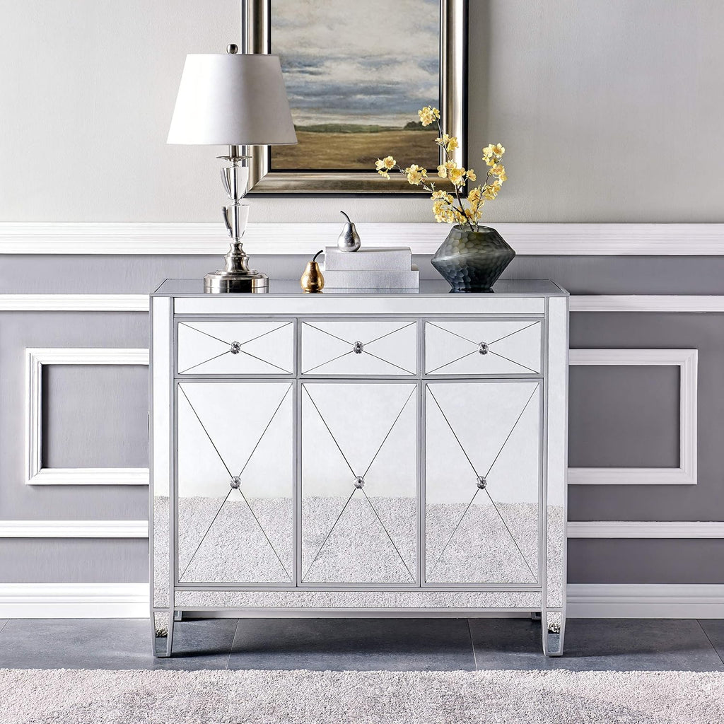 Mirrored Cabinet with Matte Silver Trim N158