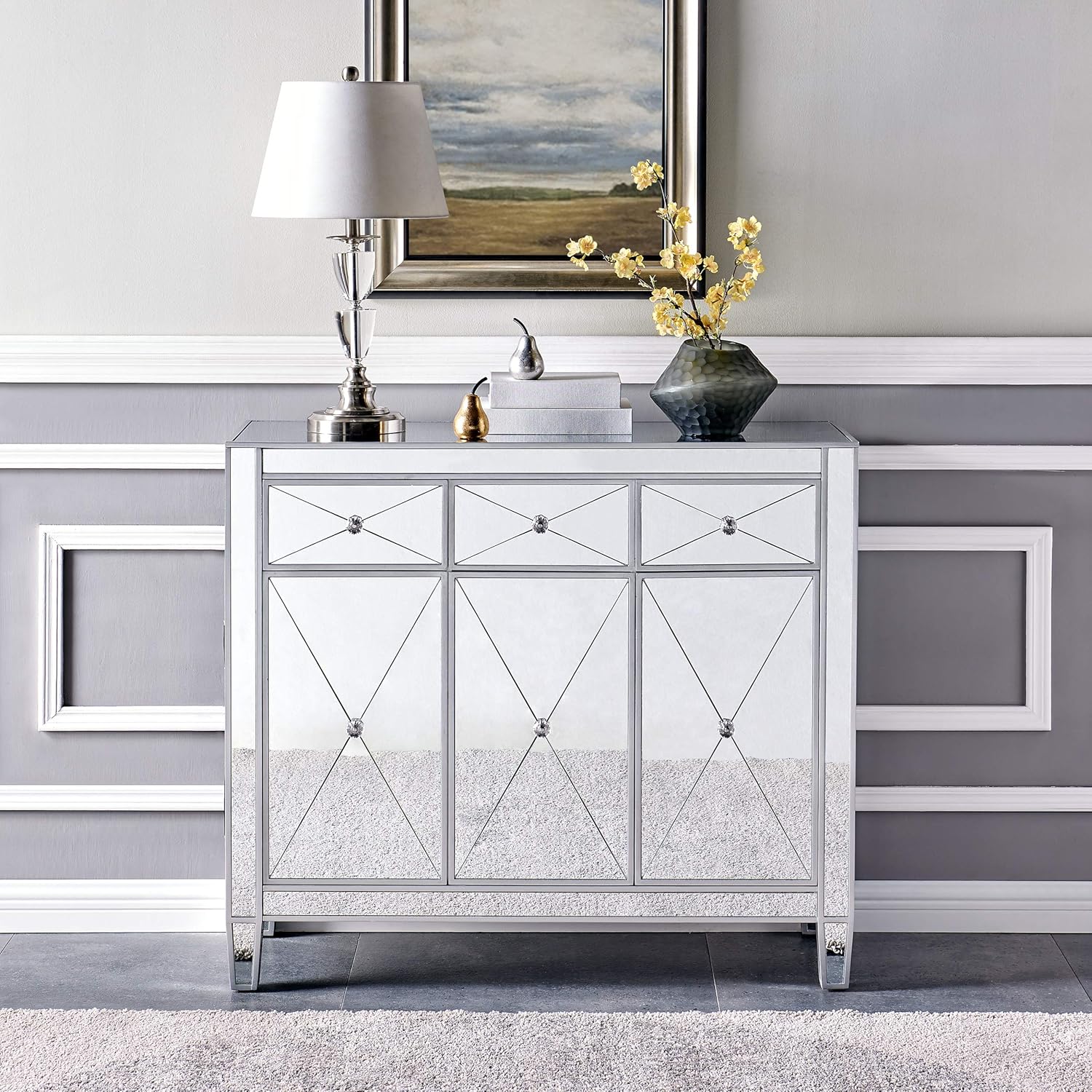 Mirrored Cabinet with Matte Silver Trim N158