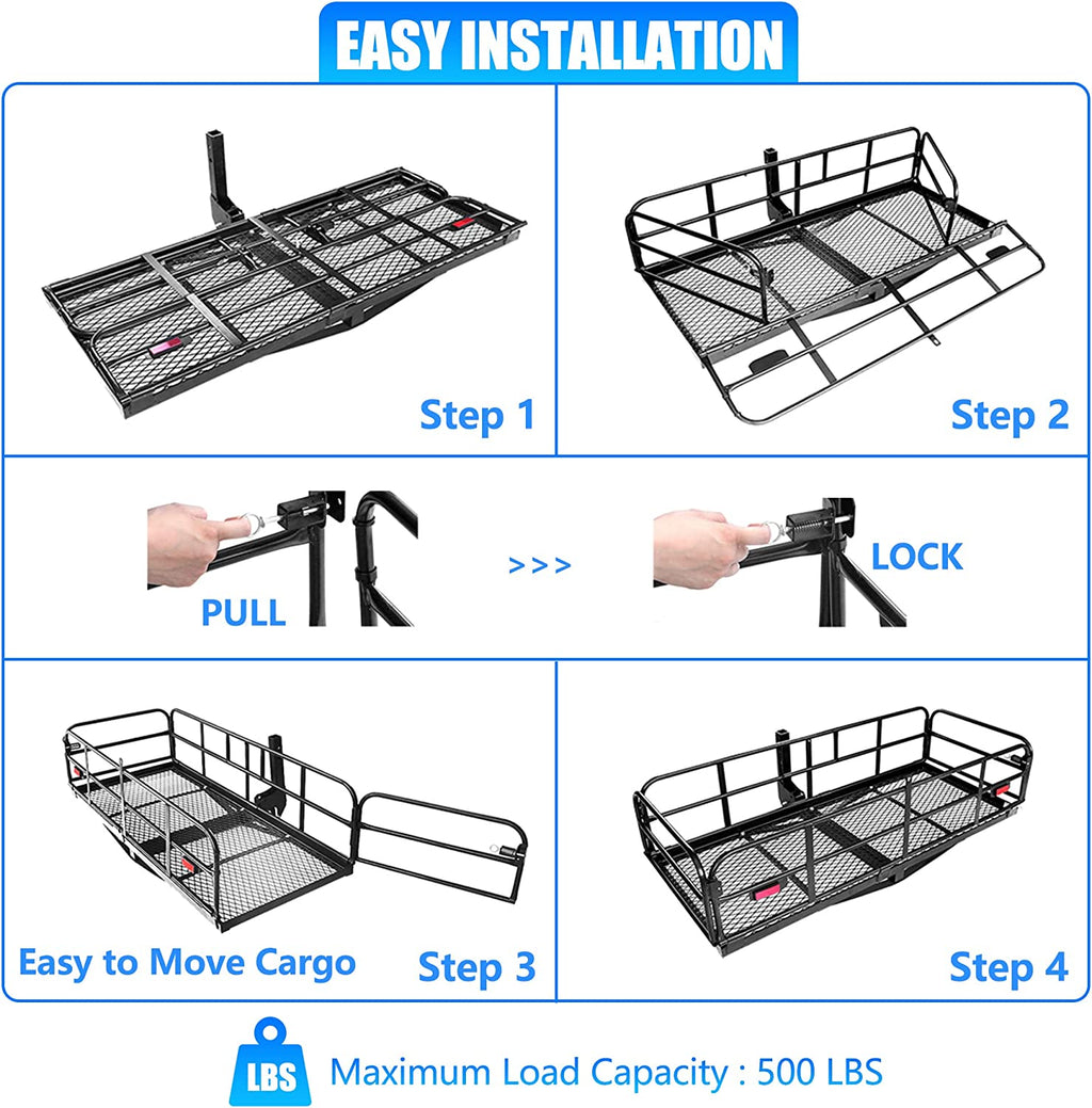 60" x 24" x 14.4" Folding Hitch Mount Cargo Carrier I1346