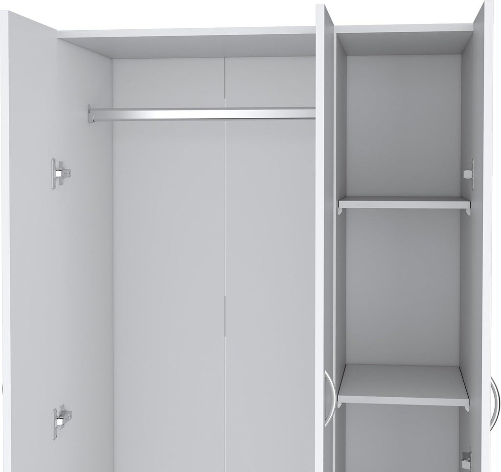 White 3-Door Wardrobe Armoire with 2 Drawers W669
