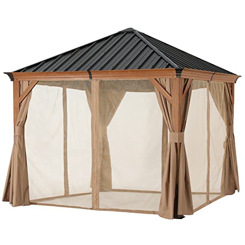 Hardtop Gazebo 8x8 Metal Galvanized Steel Aluminum Framed with Netting and Curtain Gray P6586