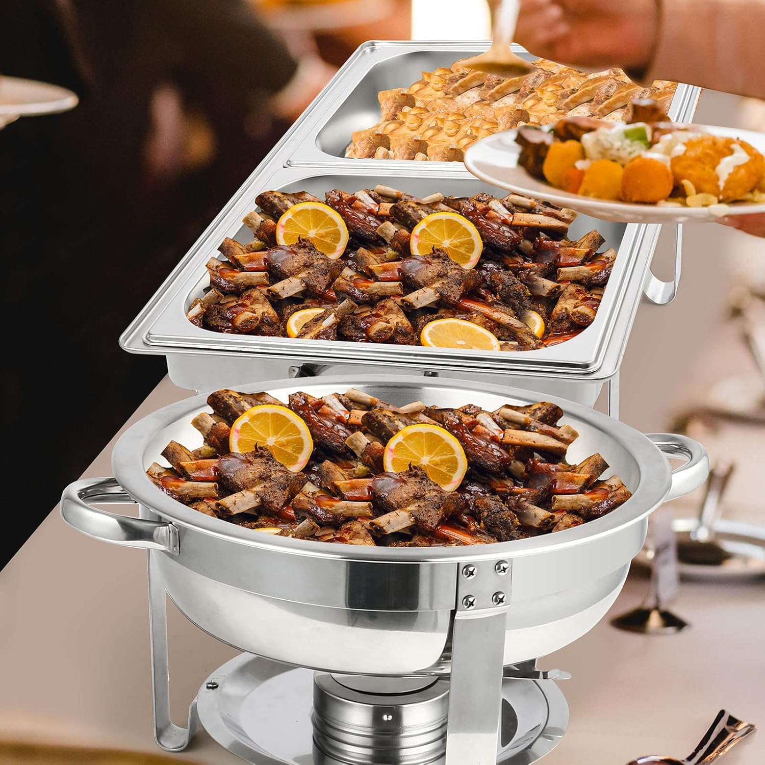 5 Pk Stainless Steel Chafing Dish Set with Full & Half Size Food Pan L467190