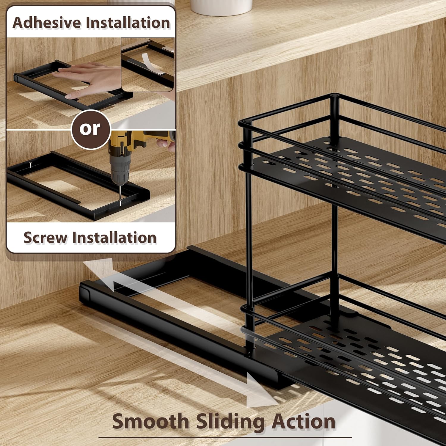 2-Pack 2-Tier Pull Out Spice Rack Organizer, 5.3''W x 10.4''D x 8.9''H R639972