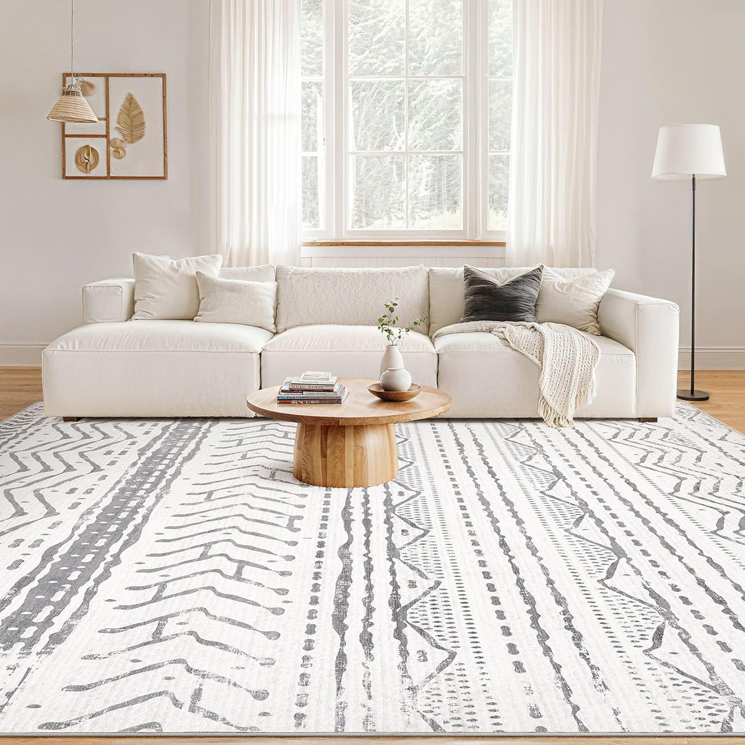 Grey 9x12 Machine Washable Area Rug B51674
