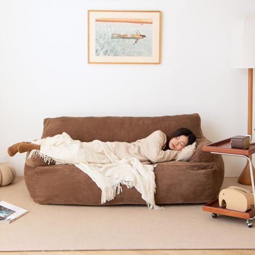 Brown Twin Size Foam Filling Bean Bag Sofa with Removable Cover L39363