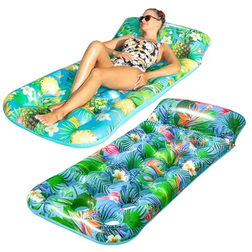 2 Pack Large Inflatable Pool Float Raft with Headrest I207