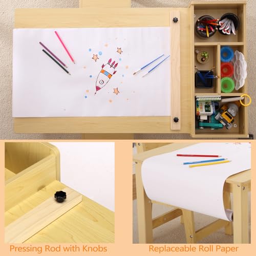 Kids Art Table with 2 Chairs Wood Activity Desk with Storage Shelves G60317