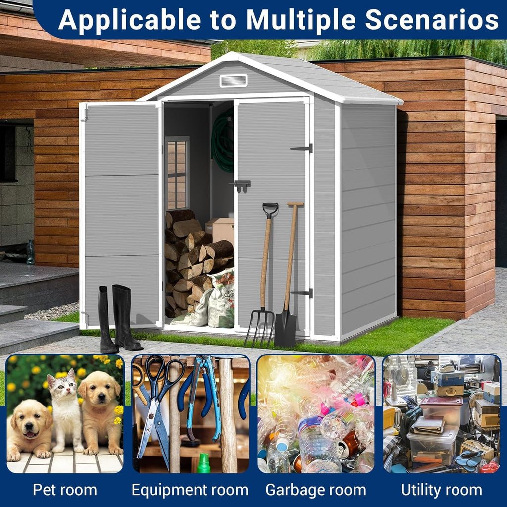 Grey & White 6x4.5 FT Resin Storage Shed with Floor and Lockable Door Q12362