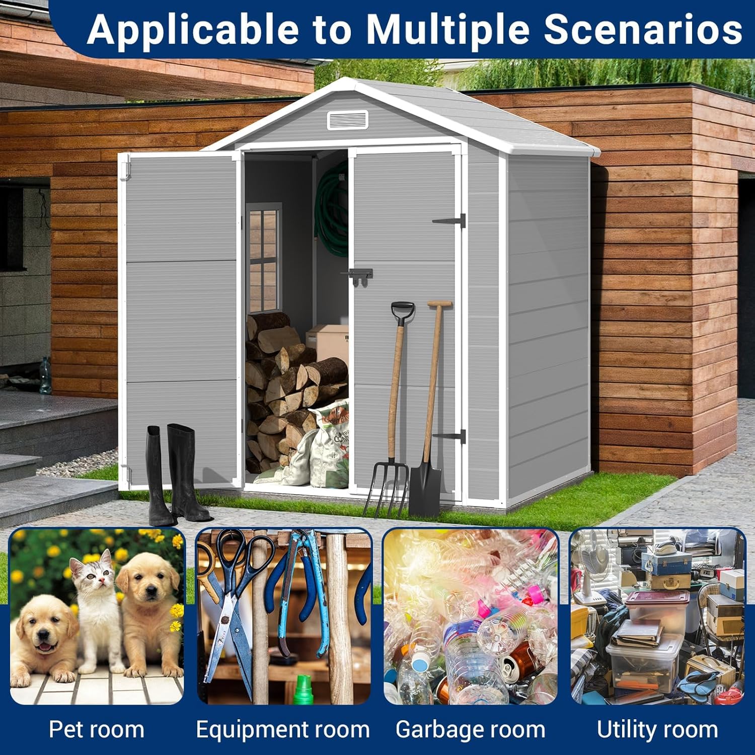 Grey & White 6x4.5 FT Resin Storage Shed with Floor and Lockable Door Q12362
