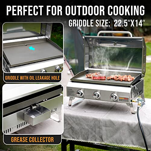 3-Burner Portable Propane Gas Griddle with Foldable Cart V1805