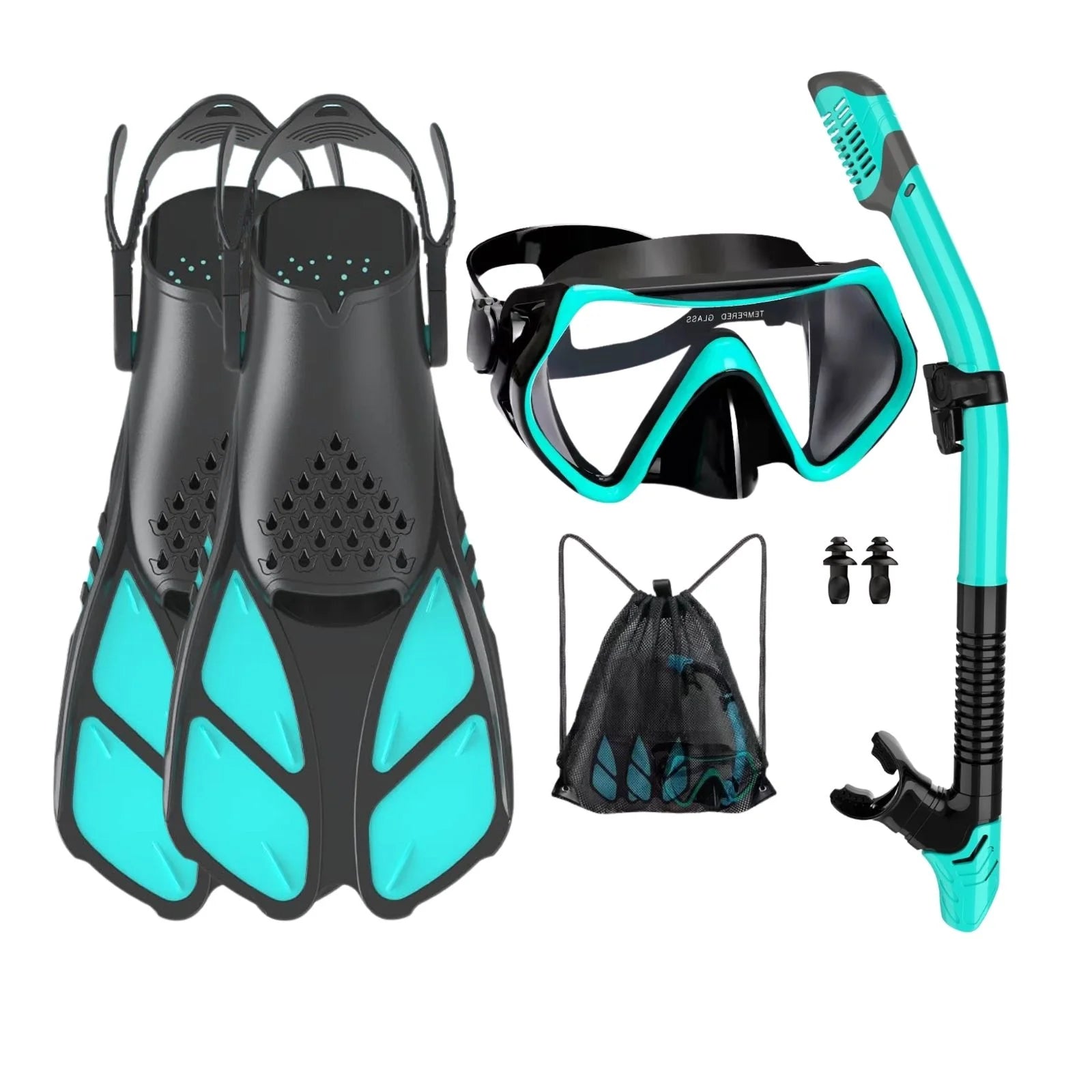 5 in 1 Snorkeling Gear Set with Tempered Glass and Travel Bag P1990