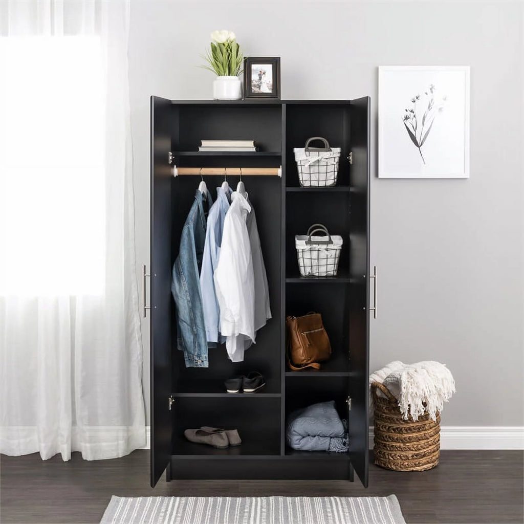 Black Storage Cabinet with Hanging Rail and Shelves Z732