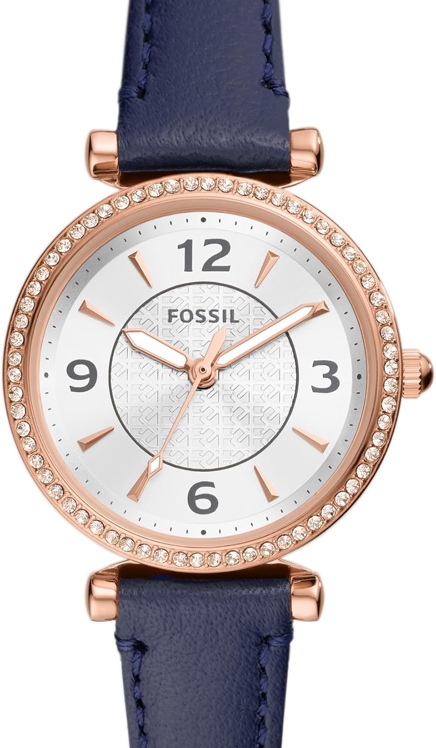 Rose Gold Navy Stainless Steel and Leather Three-Hand Watch E18070