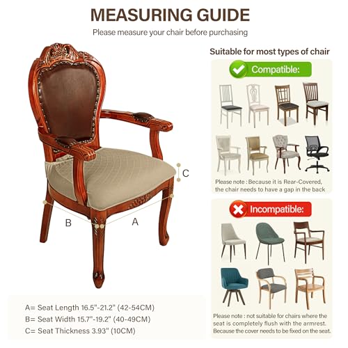 Grey Set of 4 Jacquard Stretch Dining Chair Seat Covers with Armrest K61854