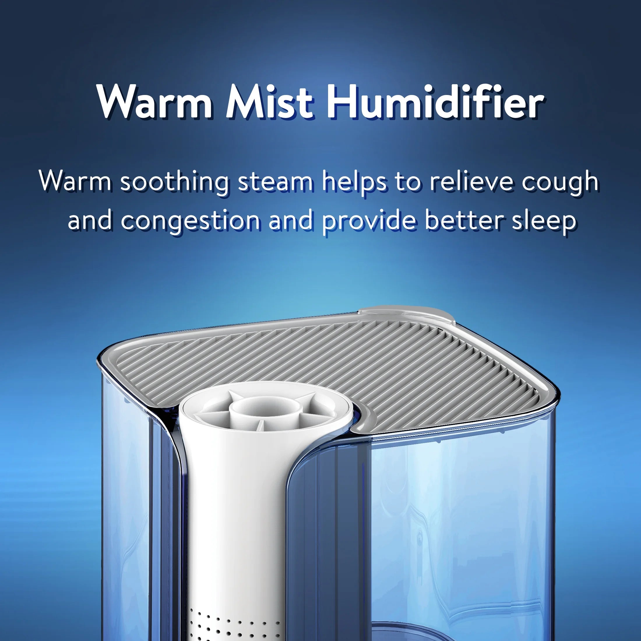 Warm Mist Humidifier, Filter Free, White & Blue, Top Fill, 1.3 Gallon N946