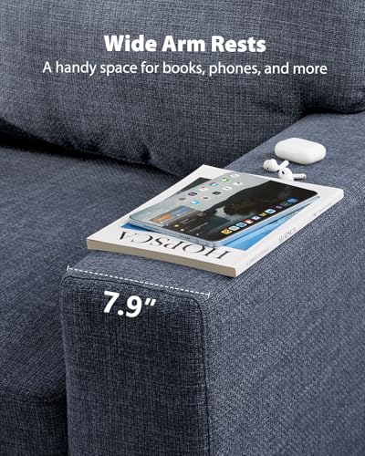 Blue 3 Seater Linen Sofa with Deep Seats G9345