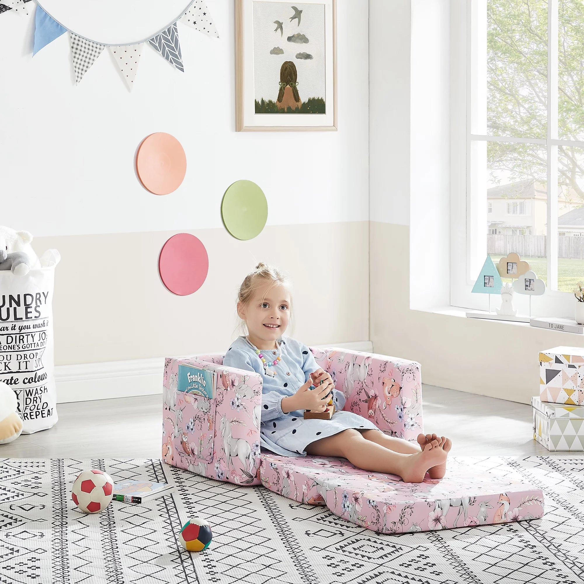 Pink Unicorn Convertible Kids Chair Sofa M3302