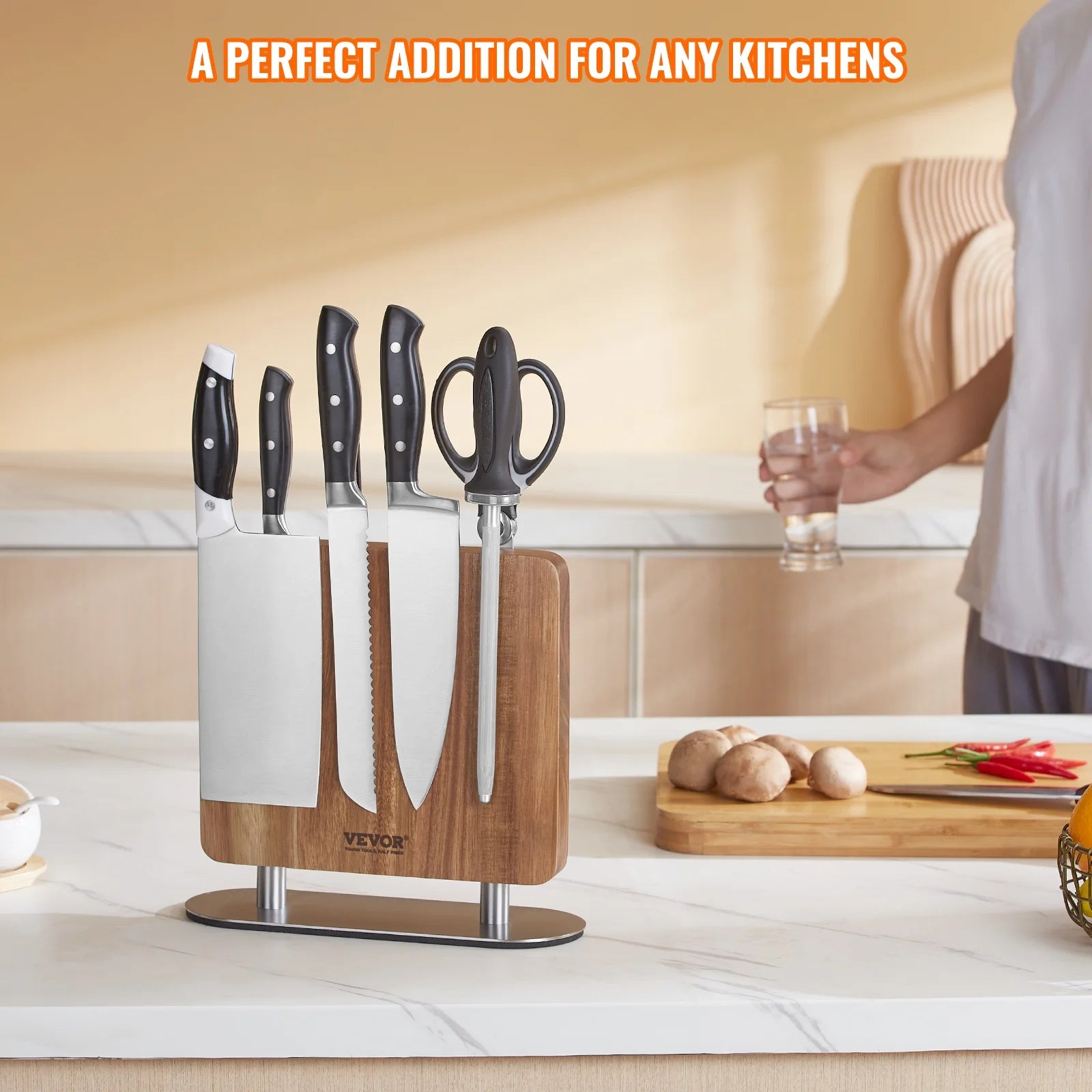 10 in Magnetic Acacia Wood Knife Block Q789