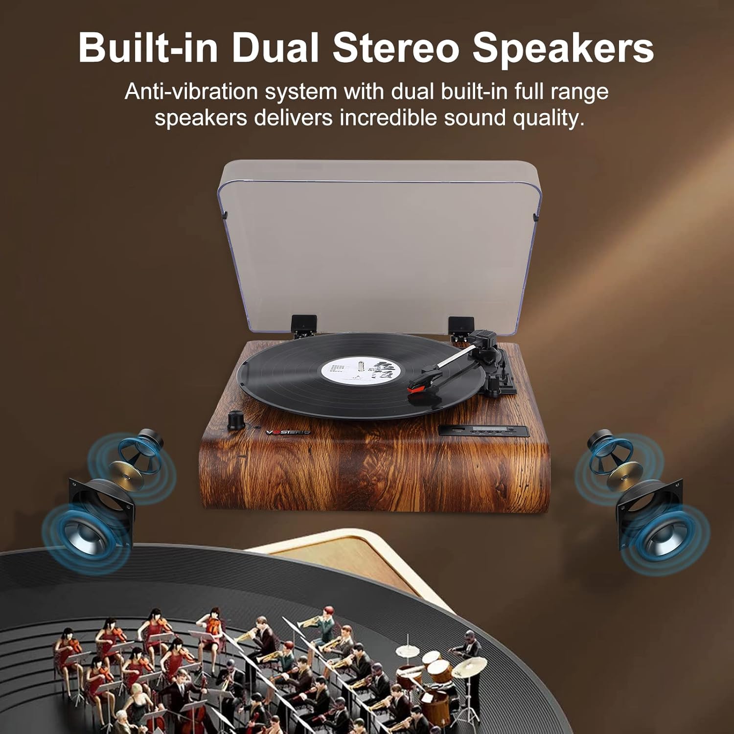 Bluetooth Record Player, 3 Speed Turntable with Built-in Speakers L10975
