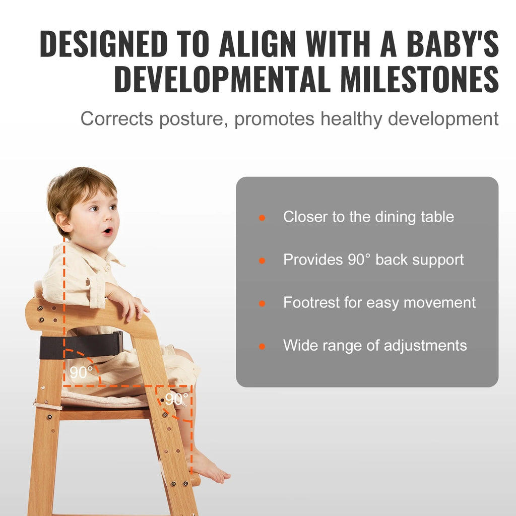 Wooden Baby HighChair with Adjustable Legs Solid Wood H836566