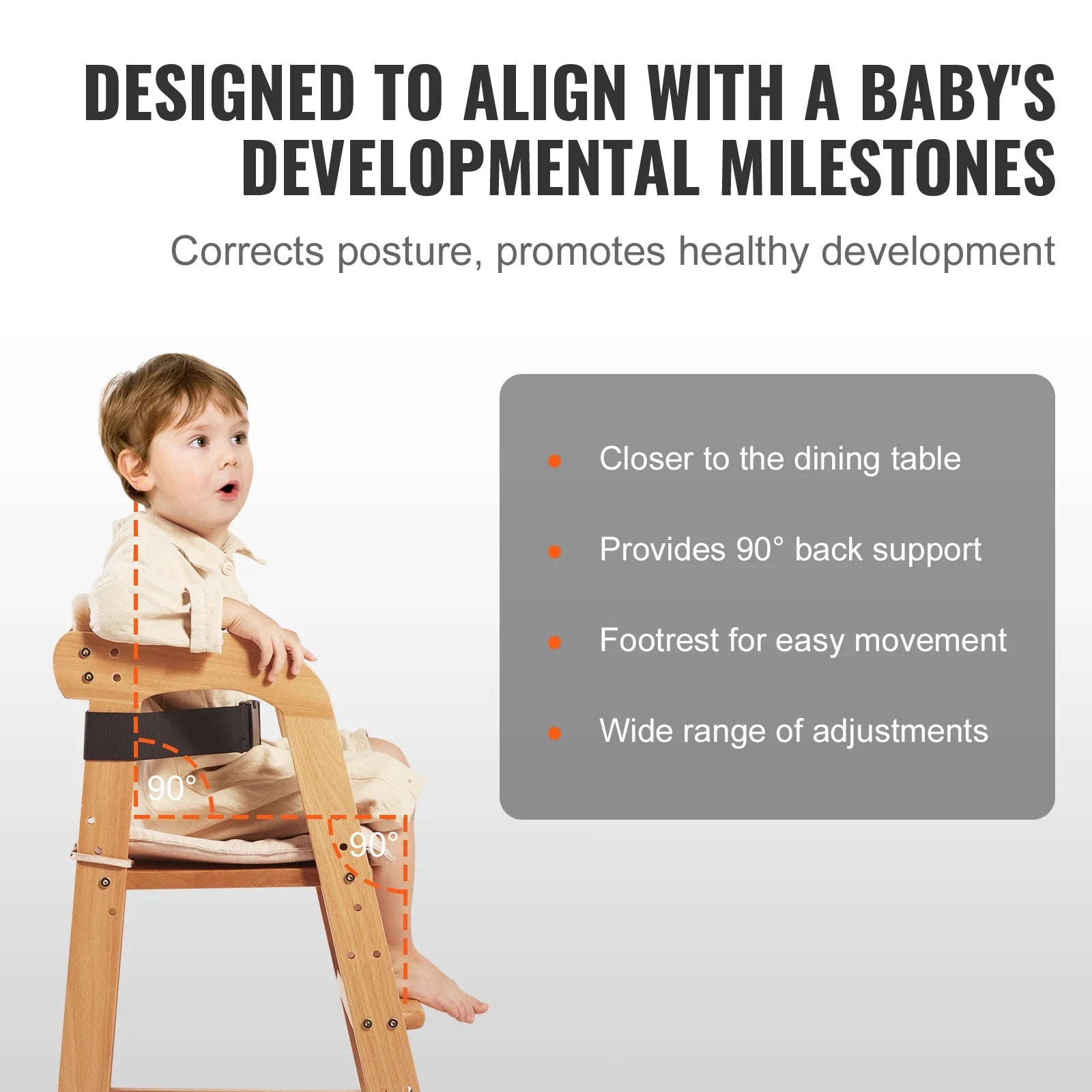 Wooden Baby HighChair with Adjustable Legs Solid Wood H836566