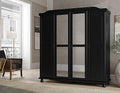 100% Solid Wood 4-Door Wardrobe Armoire with Mirrored Doors, Mocha R4259
