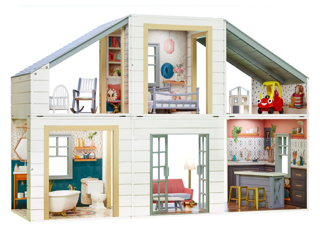 Real Wood Dollhouse with 14 Accessories R45220
