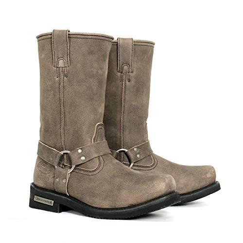 Stone Wash Brown 11-inch Tall Harness Leather Boots S35137