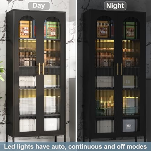 Black Tall Glass Display Cabinet with 4 Adjustable Shelves D1144