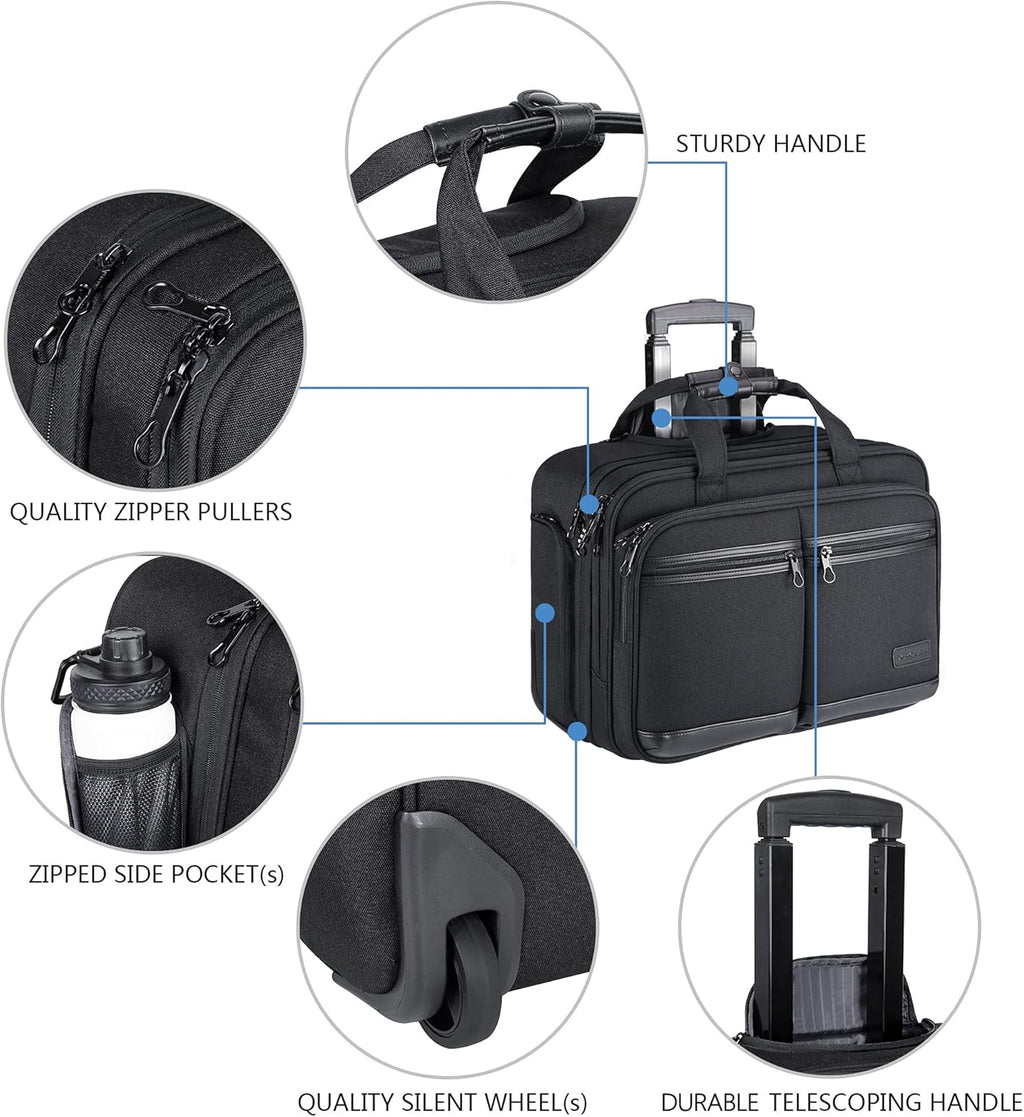 Black Rolling Laptop Bag with RFID Pockets D2416