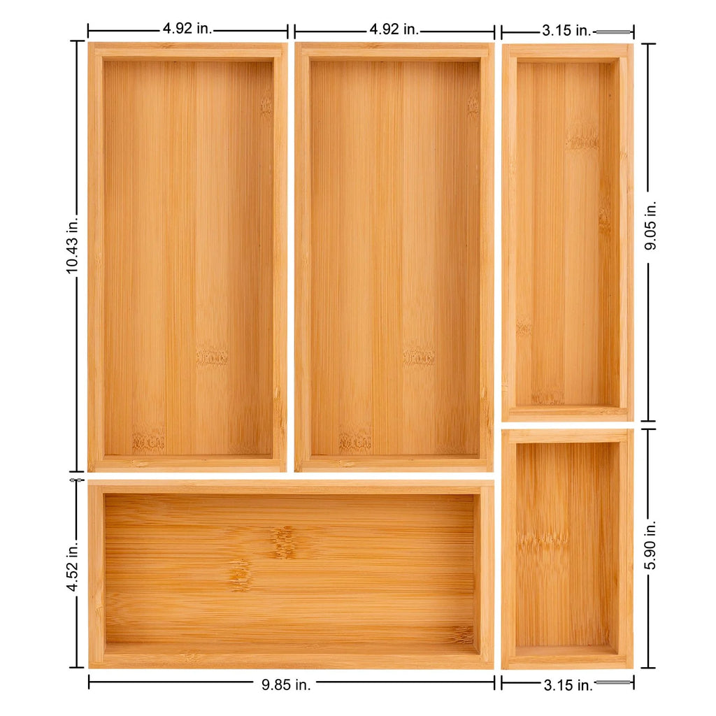 Bamboo Drawer Dividers Set, Adjustable Wooden Organizers, Stackable Trays, Brown Q26925