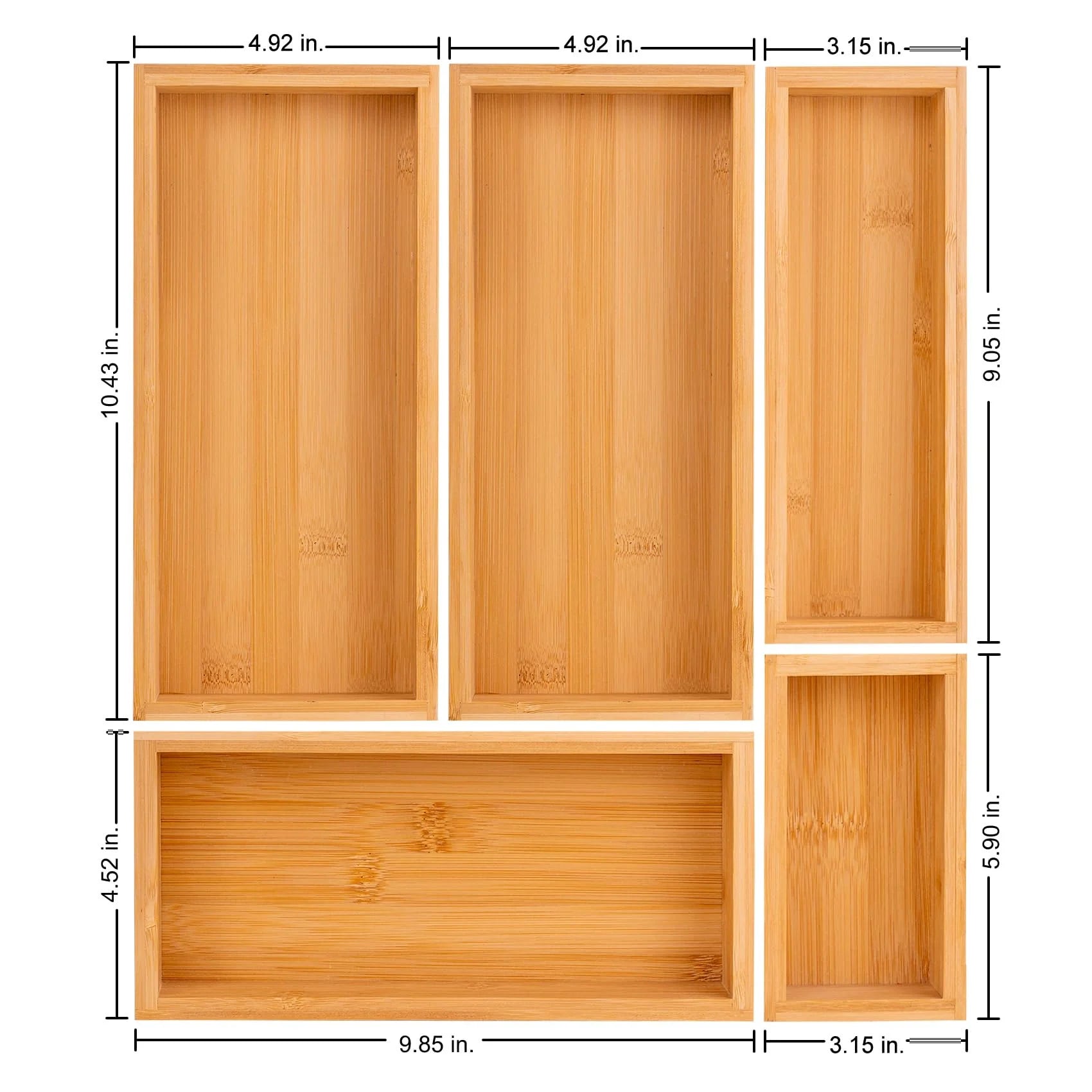 Bamboo Drawer Dividers Set, Adjustable Wooden Organizers, Stackable Trays, Brown Q26925